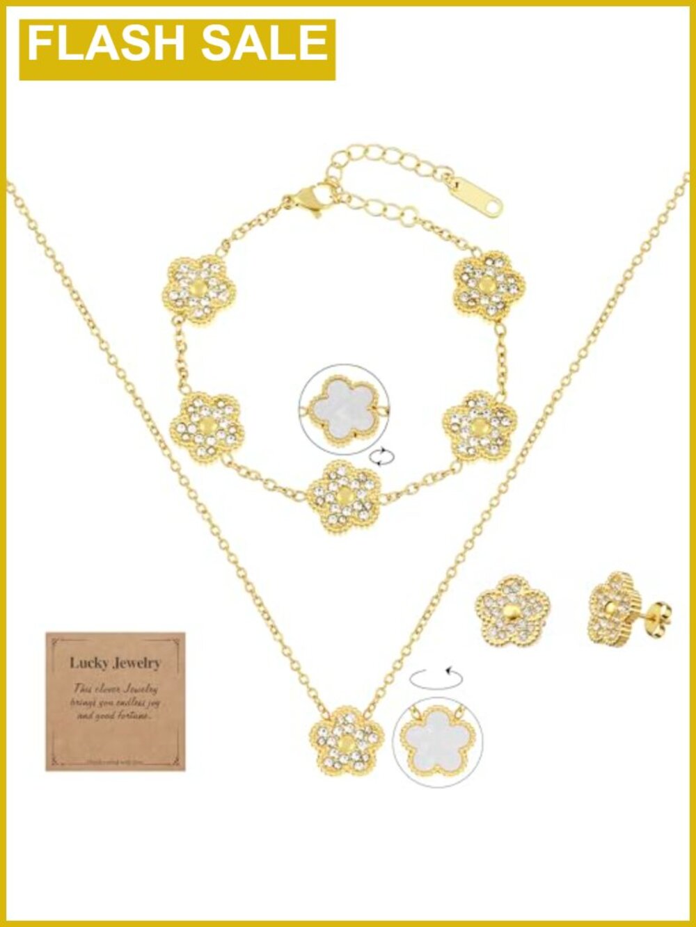 Five Leaf Clover Bracelet 18K Gold Plated Copper Black Mother of Pearl Zircon